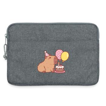 Niedliches Kapibara mit Geburtstagskuchen und Luftballons - Laptoptasche 13" - Grau meliert - Vorne