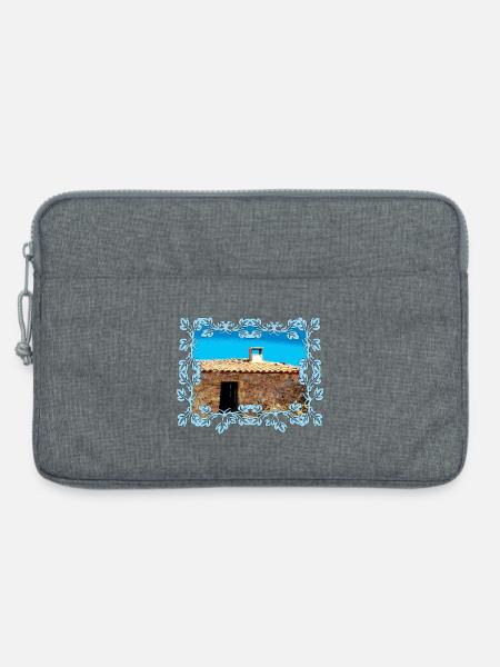 Azurrahmen um mediterranes Steinhaus - Laptoptasche 13" - Grau meliert