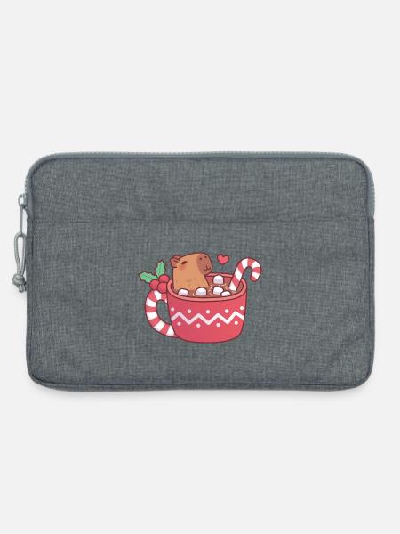 Süßes Kapybara entspannt in heißer Schokolade mit Marshmall - Laptoptasche 13" - Grau meliert