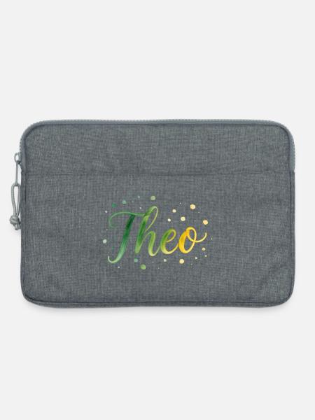 Name Theo Watercolor – Grüner Farbverlauf Design - Laptoptasche 13" - Grau meliert
