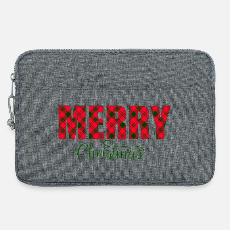 Merry Christmas Plaid Script - Laptop bag 13" - heather grey