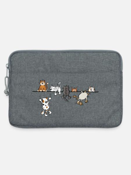 Happy Katzen Auf der Linie - Katzenmotiv Katze  - Laptoptasche 13" - Grau meliert