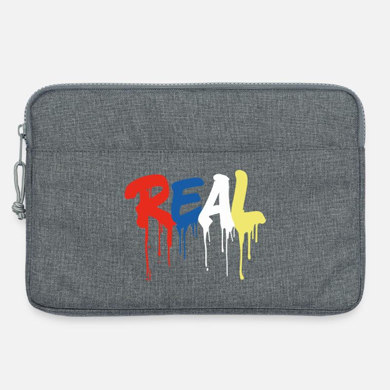 Graffiti-Style "REAL" - bunter tropfender Buchstabe - Laptoptasche 13" - Grau meliert