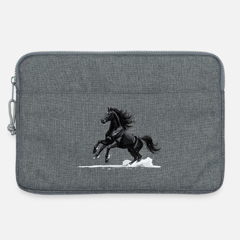 Schwarzer Galopp: Pferd in Bewegung - Laptoptasche 13" - Grau meliert