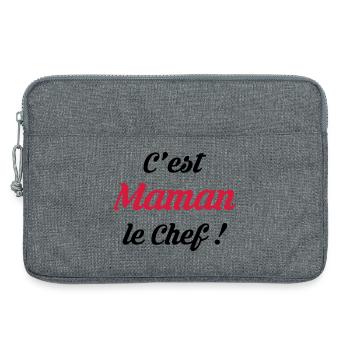 Maman - Fête des Mères - Bébé - Cuisine - Chef - Sacoche pour ordinateur portable 13 pouces - gris chiné - Devant
