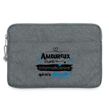 Amoureux d'une informaticienne ! humour geek - Sacoche pour ordinateur portable 13 pouces - gris chiné - Devant