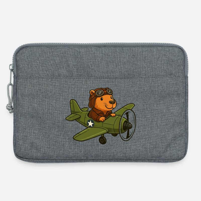 Fliegender Biberpilot im Flugzeug - Laptoptasche 13" - Grau meliert