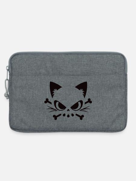 Katzen Totenkopf | Minimal Skull & Bones Motiv - Laptoptasche 13" - Grau meliert