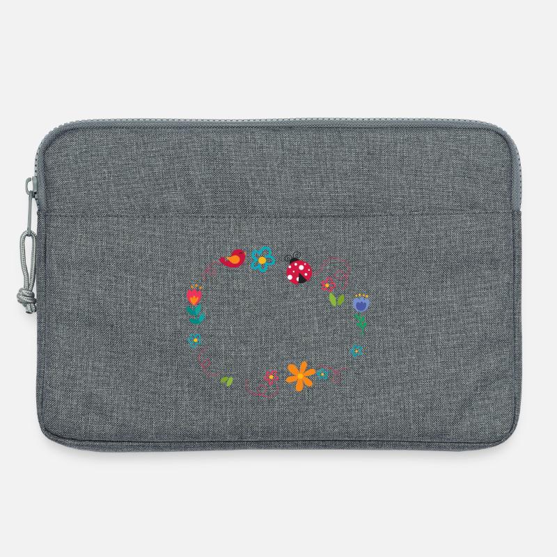 Runder Rahmen mit Blumen Marienkäfer und Vogel - Laptoptasche 13" - Grau meliert