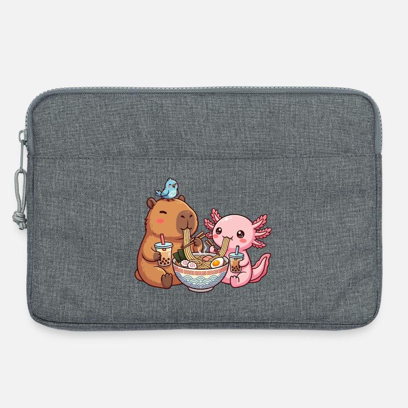 Kawaii Capybara Axolotl Ramen Bubble Tea - Laptoptasche 13" - Grau meliert