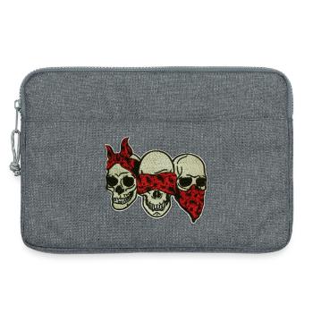 Drei Schädel mit roter Augenmaske / Three Skulls - Laptoptasche 13" - Grau meliert - Vorne