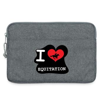 J'aime l'équitation : le logo des passionnés - Sacoche pour ordinateur portable 13 pouces - gris chiné - Devant
