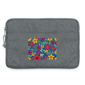 Blumiges Muster mit Rot und Gelb auf Blau - Laptoptasche 13" - Grau meliert - Vorne