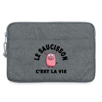 le saucisson c'est la vie humour - Sacoche pour ordinateur portable 13 pouces - gris chiné - Devant