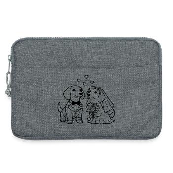 Mariage des teckels Dessin minimaliste au trait - Sacoche pour ordinateur portable 13 pouces - gris chiné - Devant