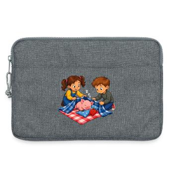Schwein Mittagsschlaf mit Kindern Kuschelmotiv - Laptoptasche 13" - Grau meliert - Vorne