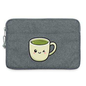 Kawaii Winking Matcha Green Tea Cup - Laptop bag 13" - heather grey - Front