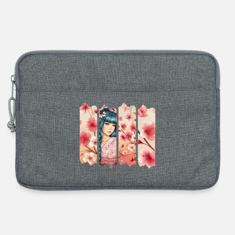 Kirschblüten Kimono Panel Portrait - Laptoptasche 13" - Grau meliert