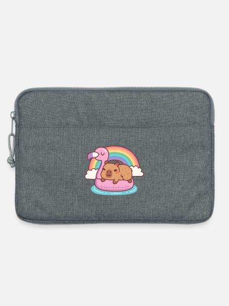 Niedliche Kapybara chillt auf Flamingo-Float-Regenbogen - Laptoptasche 13" - Grau meliert