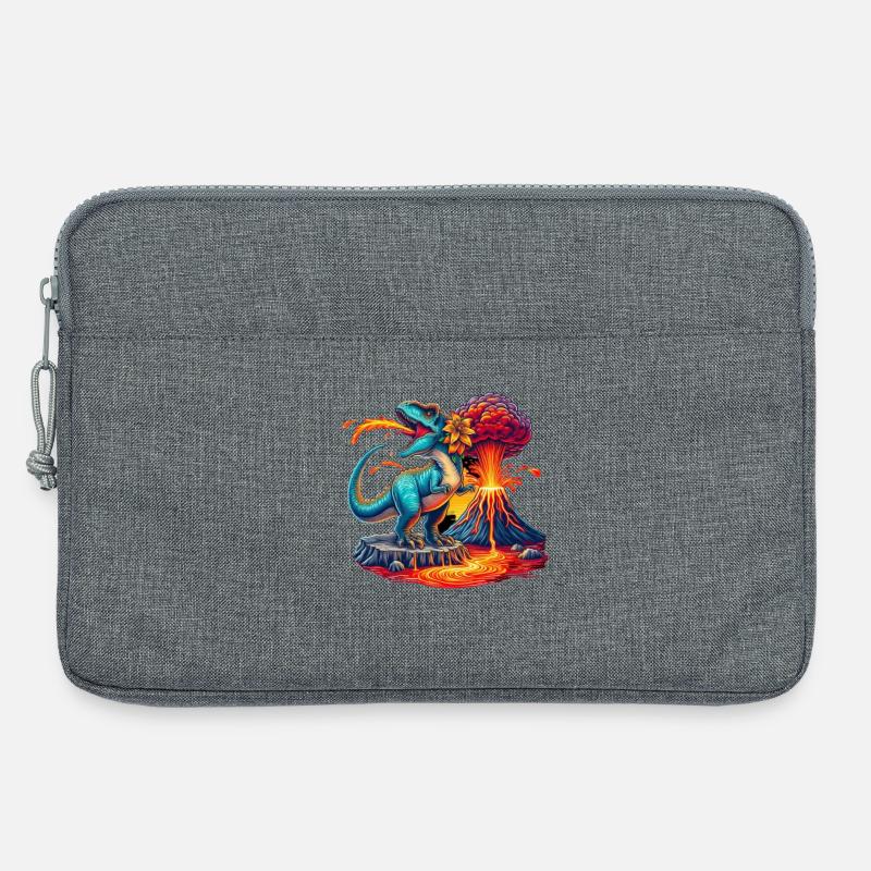 Dino Vulkaneruption mit Blume - Laptoptasche 13" - Grau meliert