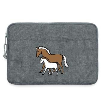 2 Mignon Chevaux Enfant Famille Maman Papa Maman Père - Sacoche pour ordinateur portable 13 pouces - gris chiné - Devant