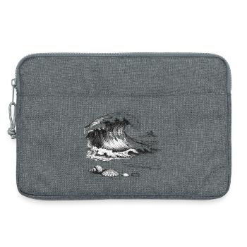 Grosse vague océanique avec île à palmiers et coquillages - Sacoche pour ordinateur portable 13 pouces - gris chiné - Devant