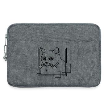 Chat en forme géométrique - Conception d’art au trait - Sacoche pour ordinateur portable 13 pouces - gris chiné - Devant