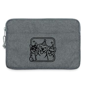 Chiens de fête Selfie Dessins en ligne minimalistes - Sacoche pour ordinateur portable 13 pouces - gris chiné - Devant