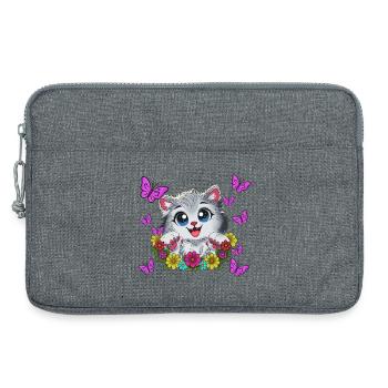 Un baiser de chat dans une couronne florale - Sacoche pour ordinateur portable 13 pouces - gris chiné - Devant