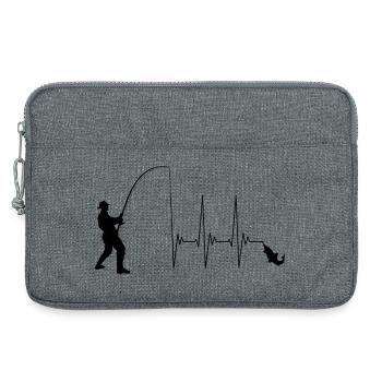 Pêcheur, pêche, pêcheur, canne à pêche, ECG - Sacoche pour ordinateur portable 13 pouces - gris chiné - Devant