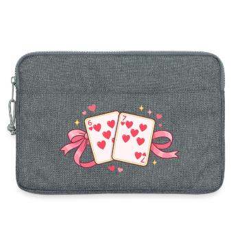 Spielkarten Valentine 67 six seven Herz Geschenk - Laptoptasche 13" - Grau meliert - Vorne