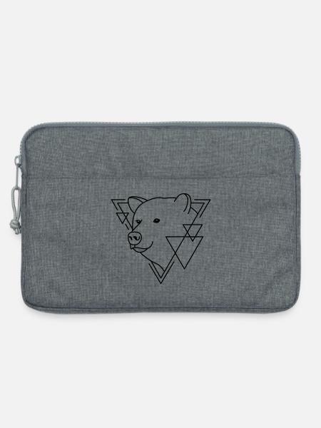 Bear in Geometric Shape - Line Art Design - Laptop bag 13" - heather grey
