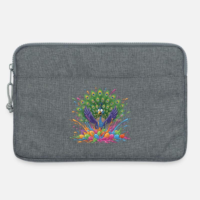 Pfau mit Farbschleuder-Panorama - Laptoptasche 13" - Grau meliert