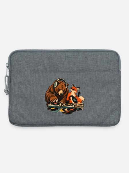 Bär & Fuchs als Vinyl DJs – Musikduo - Laptoptasche 13" - Grau meliert