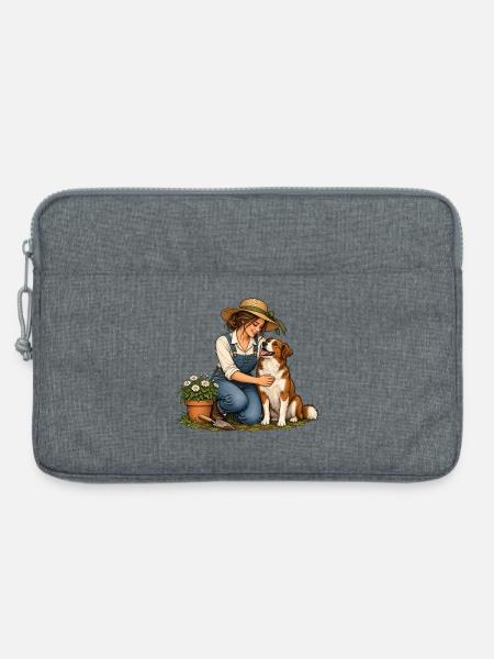 Gartenpause mit Hund für Gartenfreundinnen - Laptoptasche 13" - Grau meliert