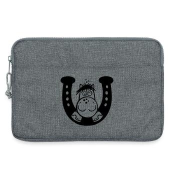 Pferd auf Hufeisen - Laptoptasche 13" - Grau meliert - Vorne