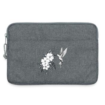 fleurs de cerisier et hibiscus, petit oiseau colib - Sacoche pour ordinateur portable 13 pouces - gris chiné - Devant