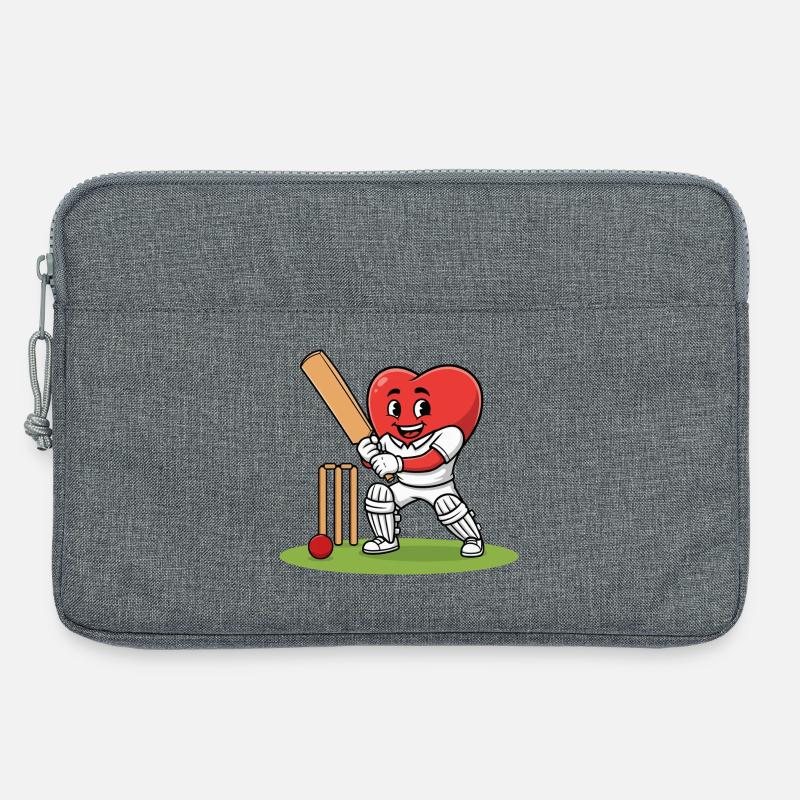 Cricket Herz Maskottchen mit Schläger und Ball - Laptoptasche 13" - Grau meliert