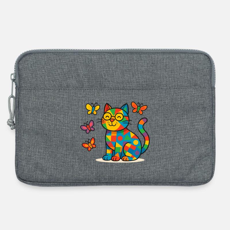 Patchwork-Katze mit bunten Schmetterlingen - Laptoptasche 13" - Grau meliert