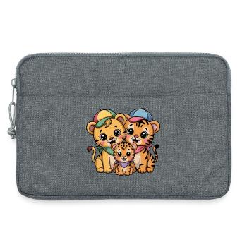 Amis Lion Tigre Léopard mignons - Sacoche pour ordinateur portable 13 pouces - gris chiné - Devant
