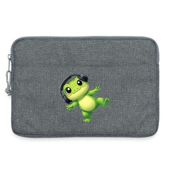 Cute frog toad toad with headphones dancing tech - Laptop bag 13" - heather grey - Front