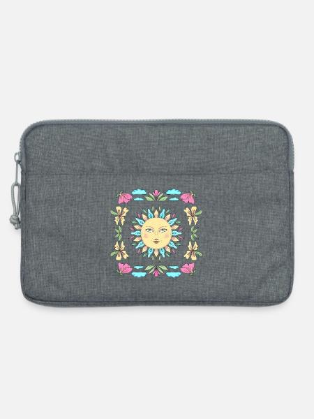 Sonnengesicht im Blumenkreis - Laptoptasche 13" - Grau meliert