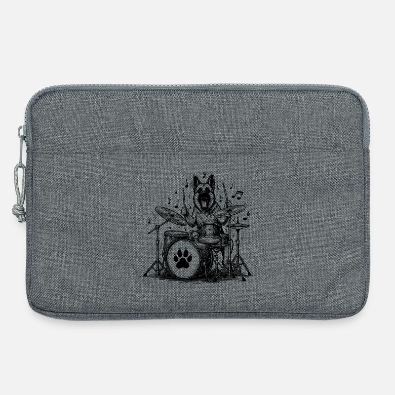 German Shepherd Drummer Art - Laptop bag 13" - heather grey