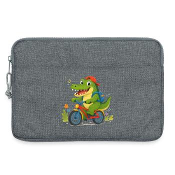 Crocodile joyeux allant à l’école à vélo - Sacoche pour ordinateur portable 13 pouces - gris chiné - Devant