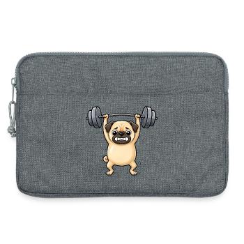 Pug Dog Fitness Weightlifter Dumbbell Gym - Laptop bag 13" - heather grey - Front