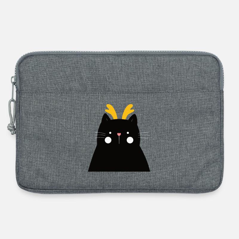 Schwarze Katze mit goldenen Geweihen - Laptoptasche 13" - Grau meliert