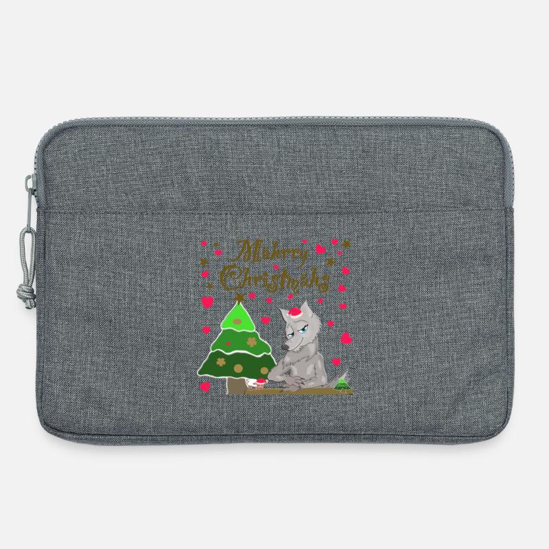 Kultiger Wolf hat Weihnachten Schaf unterm Baum - Laptoptasche 13" - Grau meliert
