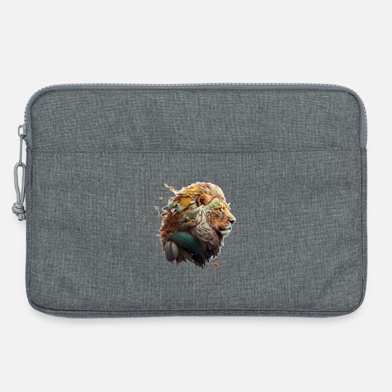 Schöner Löwe, Federn in der Mähne des Löwen - Laptoptasche 13" - Grau meliert