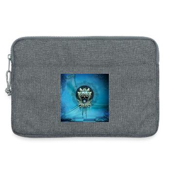 Eleganter blauer dekorativer Totenkopf mit Blättern. - Laptoptasche 13" - Grau meliert - Vorne