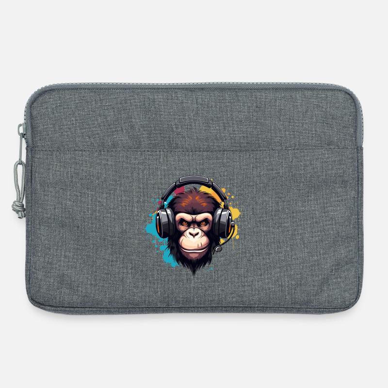 Affe mit Kopfhörer Tier Schimpanse Affen - Laptoptasche 13" - Grau meliert
